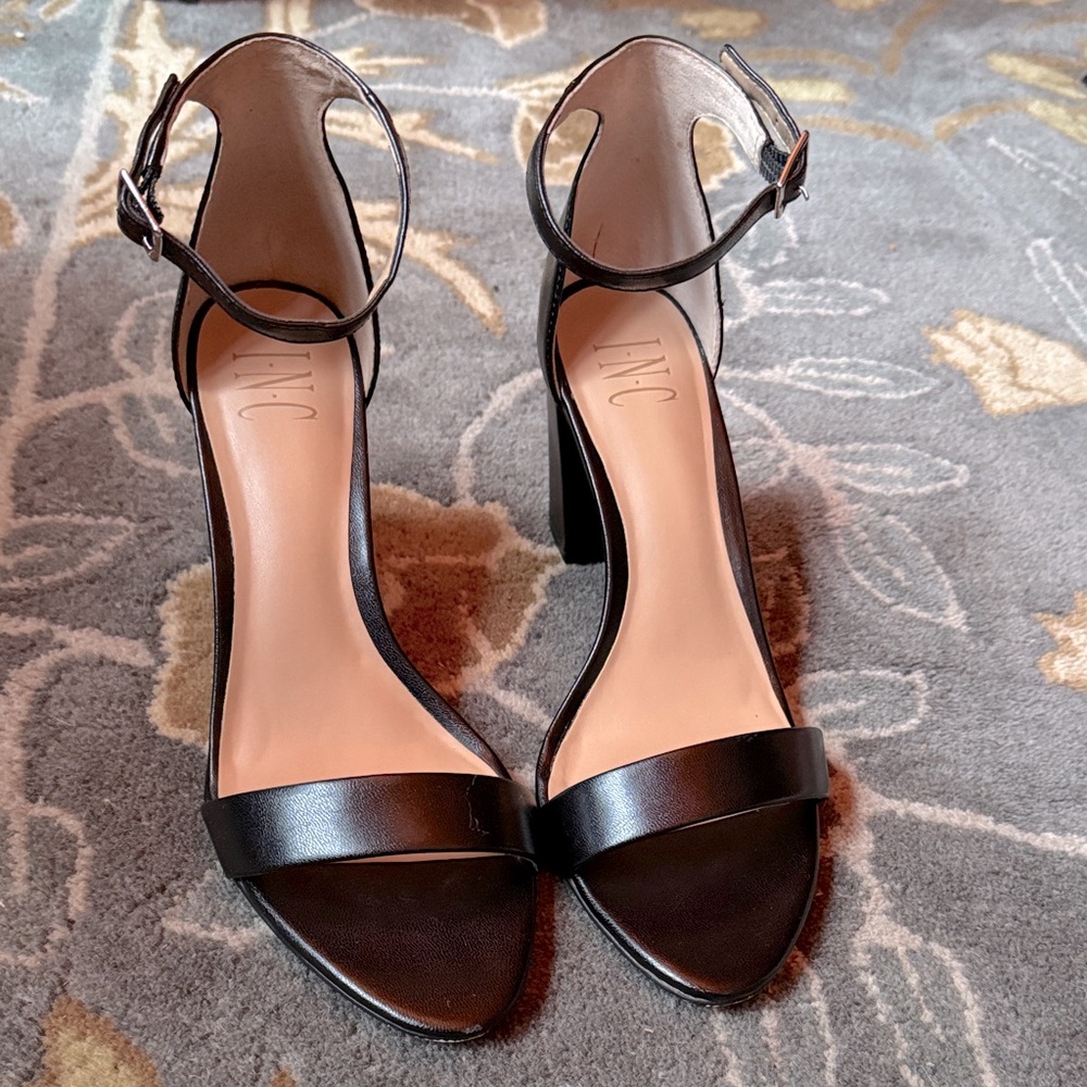 INC International Concepts Women's Black Ankle Strap Heels